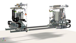 Dieses Hochgeschwindigkeits-Transfersystem von H&T Produktionstechnologie soll die Ausbringungsleistung von Umformpressen um bis zu 30 % steigern können. (Transfer HPT)