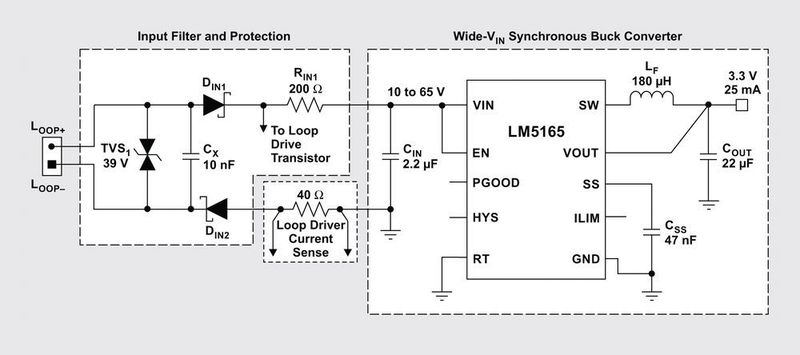 Bild 4: Synchroner Abwärtswandler mit weitem Eingangsspannungsbereich (einschließlich der EMV-Bauteile).  (Texas Instruments)