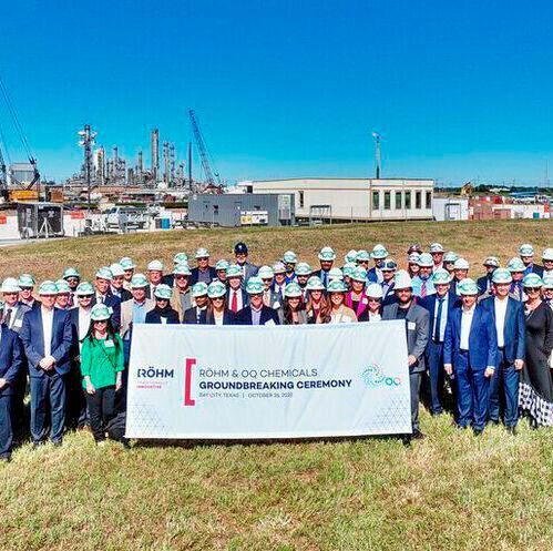 Röhm, OQ Chemicals and Advent International celebrate the groundbreaking ceremony for the new 250 ktpa MMA plant at OQ Chemicals’ production site at Bay City, Texas, USA.