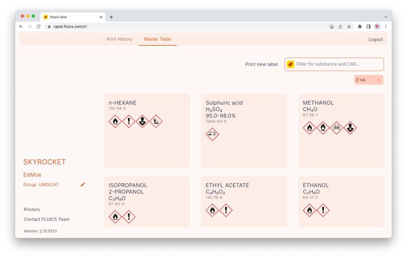 Abb.5: Screenshot der Fluics Rapid Label Web-App (Bild: Fluics)