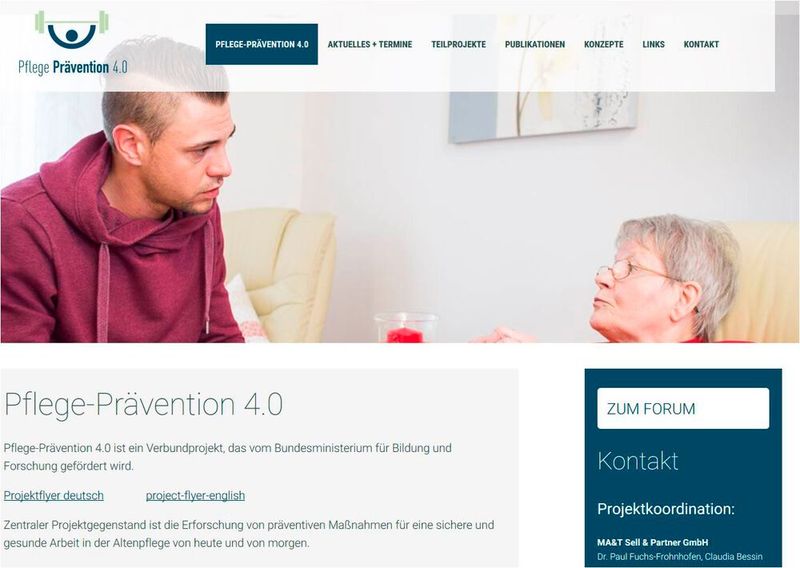 Pflege-Prävention 4.0 ist ein Verbundprojekt, das vom Bundesministerium für Bildung und Forschung gefördert wird. Zentraler Projektgegenstand ist die Erforschung von präventiven Maßnahmen für eine sichere und gesunde Arbeit in der Altenpflege von heute und von morgen. (Bild: http://www.praevention-fuer-pflegende.de/)
