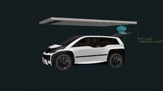 Der an der Heckklappe angebrachte mmWave-Sensor erkennt die Garagendecke. (TI)