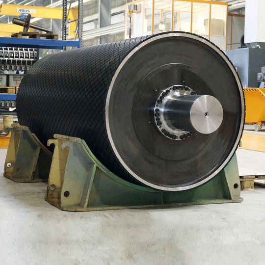 Gurttrommel nach Beschichtung in der Endmontage (Bild:  Doppstadt)