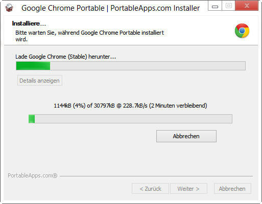 Google Chrome steht auch als inoffizielle portable Version zur Verfügung, zum Beispiel zum Betrieb auf einem USB-Stick oder zu Testzwecken. Die Version steht auch in deutscher Sprache zur Verfügung. (Archiv: Vogel Business Media)