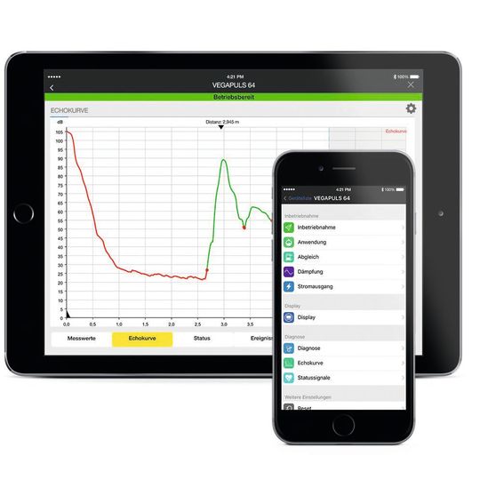 Die Bluetooth-Funktion ermöglicht es, den Sensor aus einer Entfernung von ca. 25 m drahtlos zu bedienen.(Bild:  Vega)