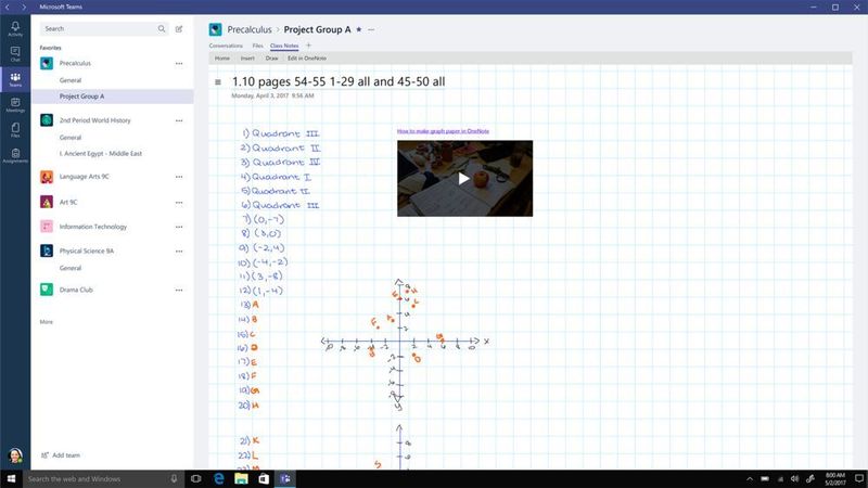Die Bildungs-Version von Microsoft Teams eine digitale Zusammenarbeit im Unterricht ermöglichen. Hier in >Kombination mit OneNote.  (Microsoft)