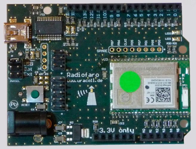 RadioFaro (Stand: 130): Ein Arduino Board mit integrierter 2.4GHz Funkschnittstelle, Formfaktor wie ArduinoUno aber AVR Funktionalität wie ArduinoMega2560 … Integration in Arduino IDE … Verwendung der Boards im Umfeld der Arduino Shields Ein einfaches PushButton Demo zeigt die Funk-Kommunikation der Boards untereinander  (RadioFaro)