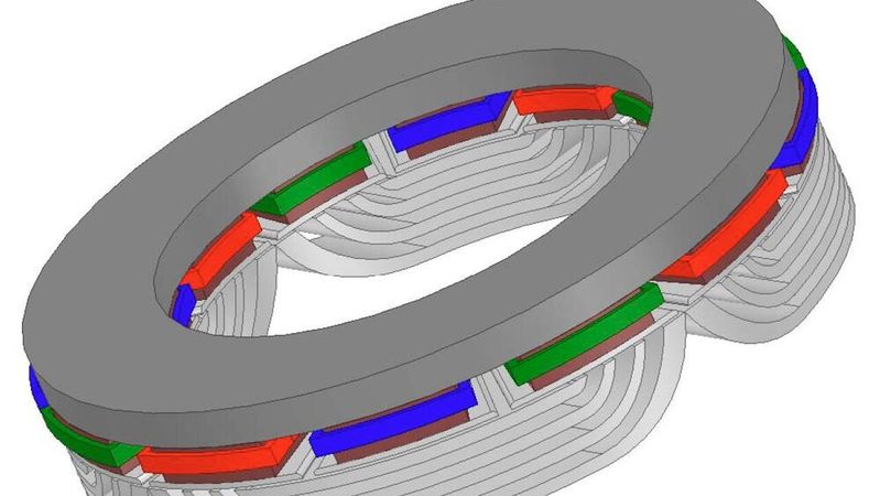 Schema einer physisch noch nicht existenten Axialfluss-Synchronreluktanzmaschine(Bild:  IEEE Xplore | RWTH Aachen)