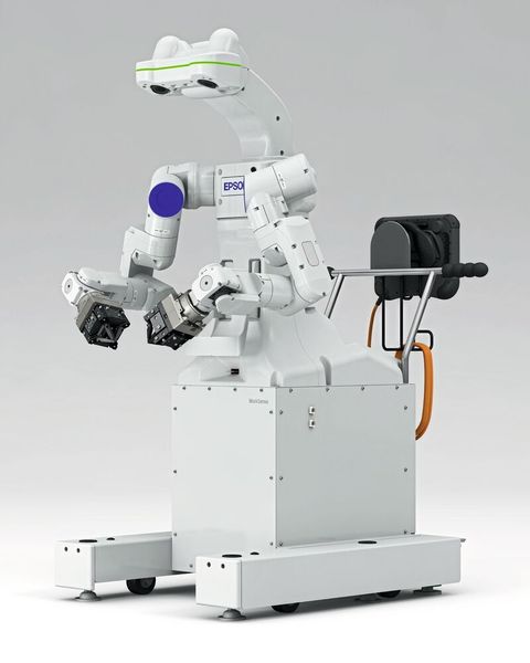 Der autonom agierende Doppelarmroboter WorkSense W-01 feiert Premiere auf der Automatica 2018.  (Epson)