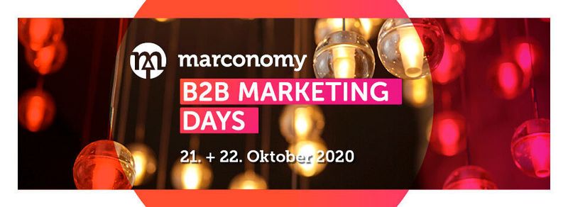 B2B Marketing Days 
Komplexe Produkte, lange Entscheidungszyklen und eine anspruchsvolle Zielgruppe – die marconomy B2B Marketing Days zeigen, wie sich Unternehmen diesen Herausforderungen stellen und welche Trends aus dem Consumer Bereich auch für B2B Unternehmen erfolgreich eingesetzt werden. Marketing-, Kommunikations- und Vertriebsverantwortliche aus dem Mittelstand profitieren vom Know-How-Austausch in interaktiven Formaten, lernen neue Technologien kennen und schaffen Strategien für ihr B2B-Marketing.
Wann: 21. - 22.10.2020, Würzburg
Mehr unter: 
www.b2bdays.de
 (marconomy)