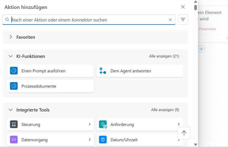 Aktionsauswahl im Designer. (Bild: Joos - Microsoft)