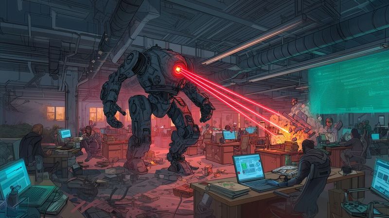 KI pflügt den Arbeitsmarkt um – insbesondere im Segment der Software-Entwicklung.(Bild:  Midjourney / KI-generiert)