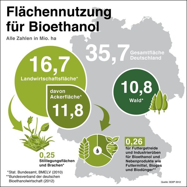 Flächennutzung für Bioethanol in Deutschland (Grafik: BDBe)