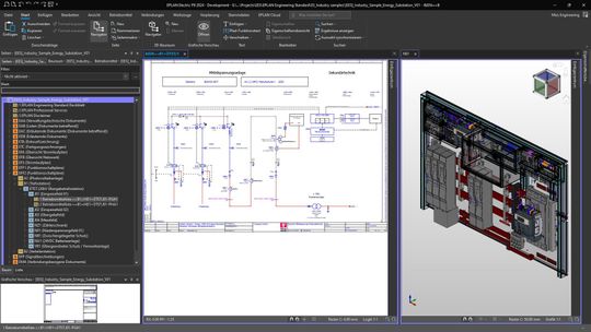 (Die Eplan Plattform 2024 unterstützt die elektrotechnische Projektierung in einpoliger Darstellung wie im Energiesektor gefordert. Dazu gehört auch der digitale Zwilling in 3D. Bild: Eplan GmbH & Co. KG)
