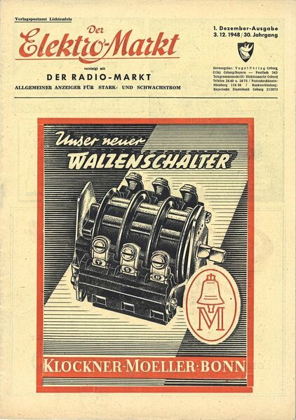 1948 erschien die erste Ausgabe nach dem Krieg – in sehr schlichtem Design und bis auf ein Editorial ohne Textteil. (elektrotechnik)