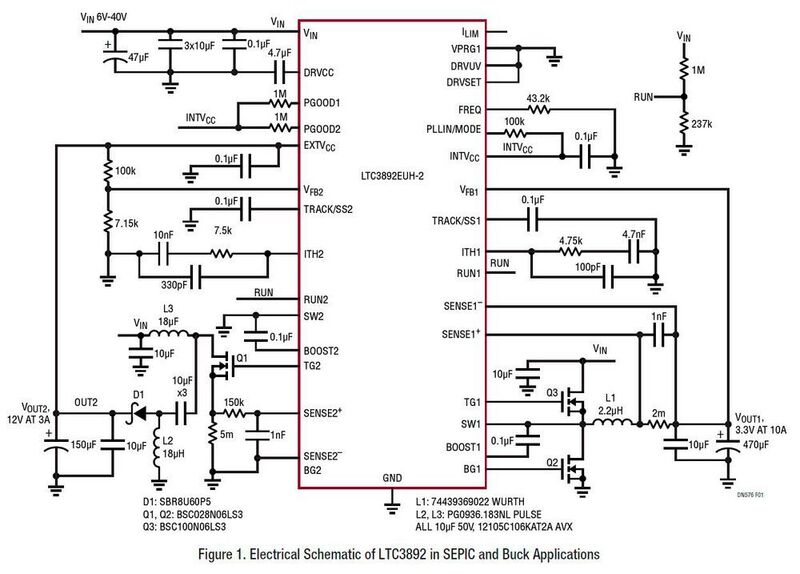 Bild 1: Schaltbild des LTC3892 in SEPIC- und Boost-Anwendungen  (Linear Technology)