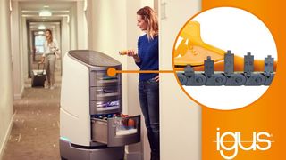 Energy chains of the E2.10 series from igus in the Jeeves service robot: The e-chains are mounted above the drawer guides and allow a tight bending radius of 28 mm. (Image:Robotise Technologies GmbH & igus GmbH)