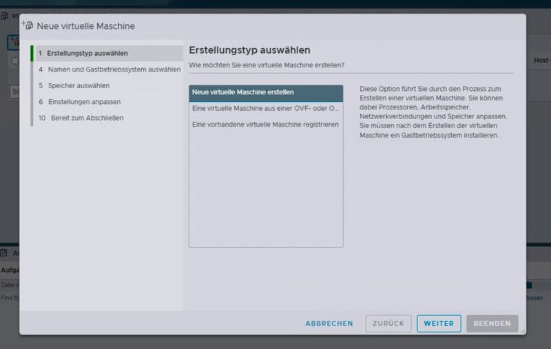 Erstellen einer neuen VM in ESXi 8U3e. (Bild: Joos | VMware)