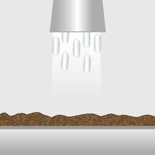 Dry ice cleaning operating principle: Step 1. (Cold Jet)