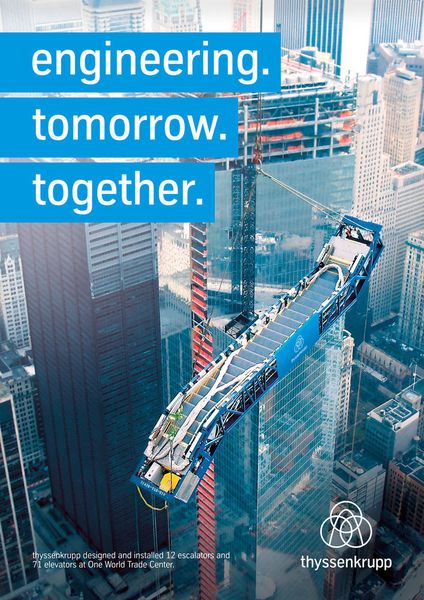 The new slogan “engineering. tomorrow. together.” condenses the brand promise. (Picture: Thyssenkrupp)