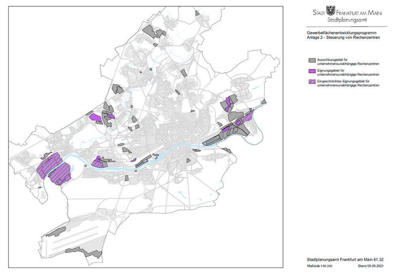 Karte 2: Gewerbeflächenentwicklungsprogramm - Steuerung von Rechenzentren (Stadplanungsamt)