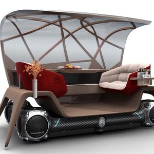 „Wander Café“ ist ein Open-Air-Pod, der zwei Passagieren ein spezielles Geschmackserlebnis mit kalten Speisen und Getränken bietet.(Bild:  Autoren-Union Mobilität/Citroën)