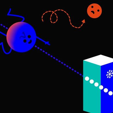 Neutrinos durchqueren Materie meist ungehindert. Erst bei einer seltenen Wechselwirkung im Eis entstehen geladene Teilchen, deren Cherenkov-Licht die Sensoren von IceCube erfassen. (Bild: Johan Jarnestad/The Royal Swedish Academy of Sciences)