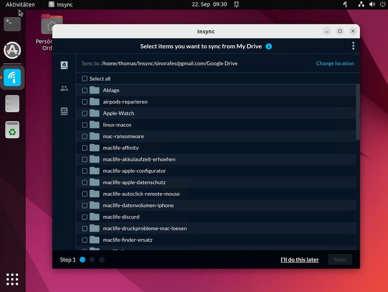 Mit InSync die Dateien aus Google Drive mit Ubuntu synchronisieren. (Bild: Joos – Google)
