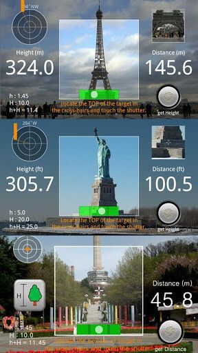 Das Bild zeigt eine Lösung zum Messen der Entfernung und Höhe mit dem Smart Measure dank Trigonometrie. (Smart Tools)