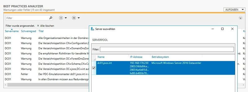 Der Server-Manager gibt auch Hinweise bezüglich der Sicherheit und kann auch sicherheitssensible Analysen durchführen. (Joos)