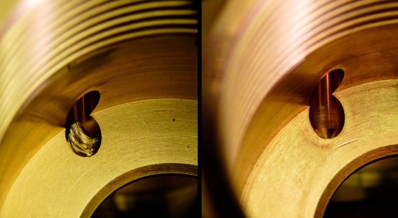 Bauteil vor (links) und nach dem thermischen Entgraten. (Bild: ATL)