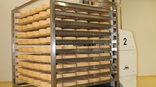 Im OM-Reifenzentrum transportieren zwei vollautomatische Radarmstapler die Käsegestelle. (Bild: MLR-Gruppe)