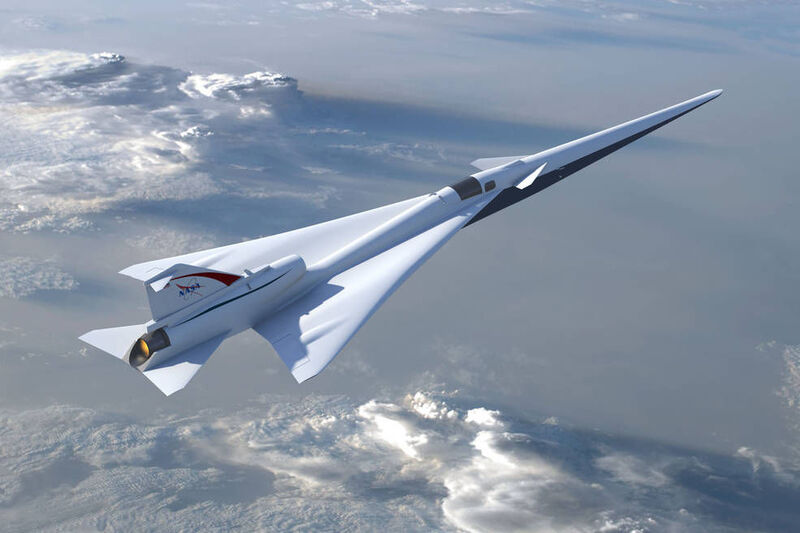 Ein neues Leben für den Überschall-Passagierflug? Mit dem X-Plane (hier in einer Rednerdarstellung) möchte die NASA in Zusammenarbeit mit Lockheed Martin einen Überschalljet entwickeln, der ohne die Entwicklung eines Überschallknalls fliegen kann. Ein Prototyp soll bis zum Jahr 2021 fertiggstellt sein. (NASA)