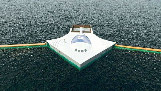 Erster Entwurf der Barriere zur Meeresreinigung: Der Manta aus dem Jahr 2013(Bild:  The Ocean Cleanup)