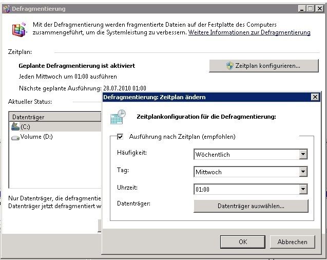 Abbildung 5: Windows Server 2008 defragmentiert nach einem Zeitplan automatisch Festplatten. Nach der Defragmentierung sind Dateisegmente komprimiert und erlauben so einen schnelleren Aufruf. (Archiv: Vogel Business Media)