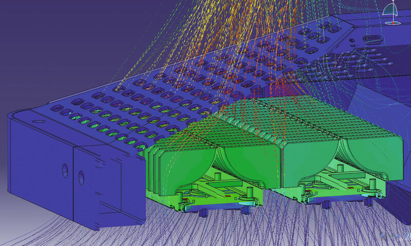 Bild 3: Thermische Simulation des neuen Kühlkörpers mit Schmutzablagerung. (Mentor Graphics)