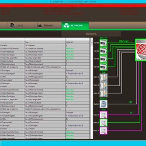 Architektur die vier Hauptgebäude und vier Nebengebäude der Einrichtung verwaltet werden können. Das Leitsystem besteht aus einem PcVue-Leitrechner für bis zu 65.000 Datenpunkte, fünf Web-Clients und einer Entwicklungs- und Teststation. Alle Stationen sind untereinander vernetzt, wodurch neue Projektversionen jederzeit erstellt, bereitgestellt und verteilt werden können.(Bild:  Krankenhaus St. Joseph-Stift/Technik)