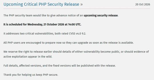 Ankündigung von PHP zum Security Release(Bild:  Vogel IT-Medien GmbH)