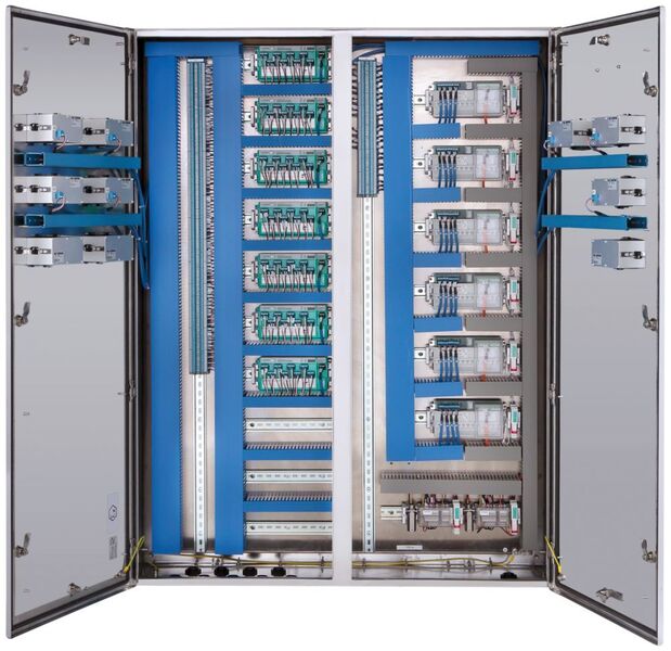 Cabinet with intrinsically safe fieldbus infrastructure and signal analog-digital converters (Pepperl+Fuchs)