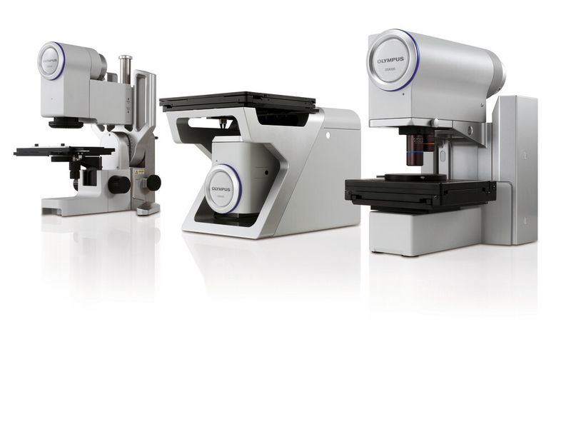 Die DSX-Serie (v. l.): das schwenkbare Zoom-Mikroskop DSX100, das hochauflösende aufrechte Mikroskop DSX500 und das hochauflösende inverse Mikroskop DSX500i. (Bild: Olympus)