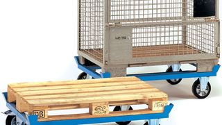 Für die Bewegung von Gütern auf Flach- und Europaletten, Gitterboxen und Stapelbehältern eignen sich die Paletten-Fahrgestelle für die professionelle Anwendung. (Bild: Fetra)