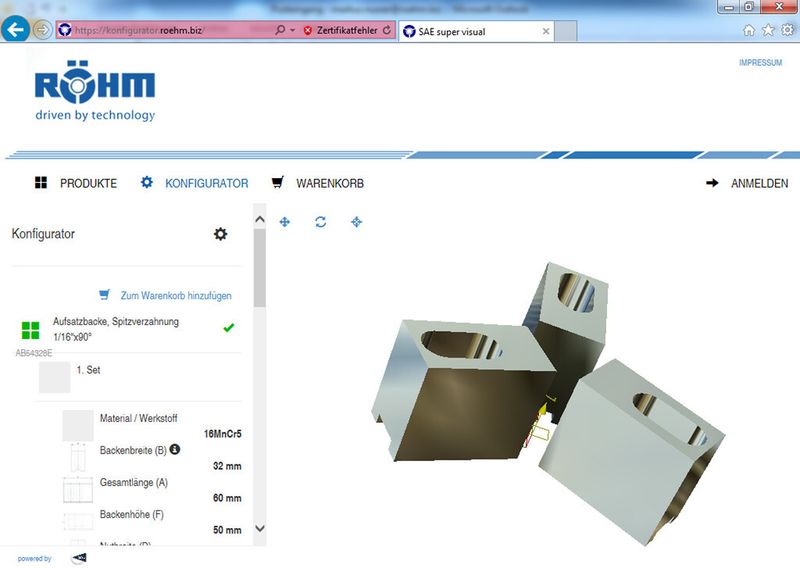 Dank der visuellen 3-D-Unterstützung des „web2product” ist der Konfigurationsfortschritt in Echtzeit sichtbar. (Bild: Röhm)