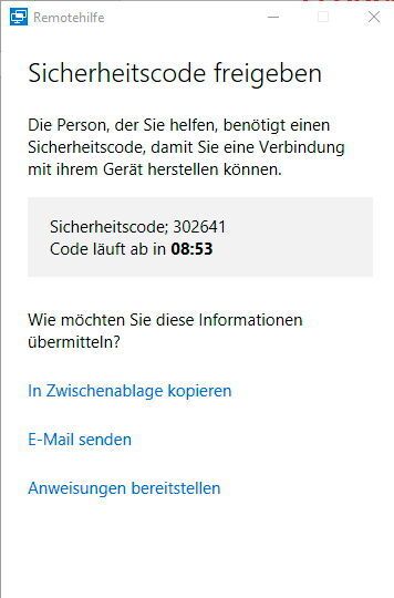 Der Benutzer auf dem fernwartenden Rechner erstellt einen Code, mit dem die Verbindung aufgebaut werden kann. (Joos / Microsoft)