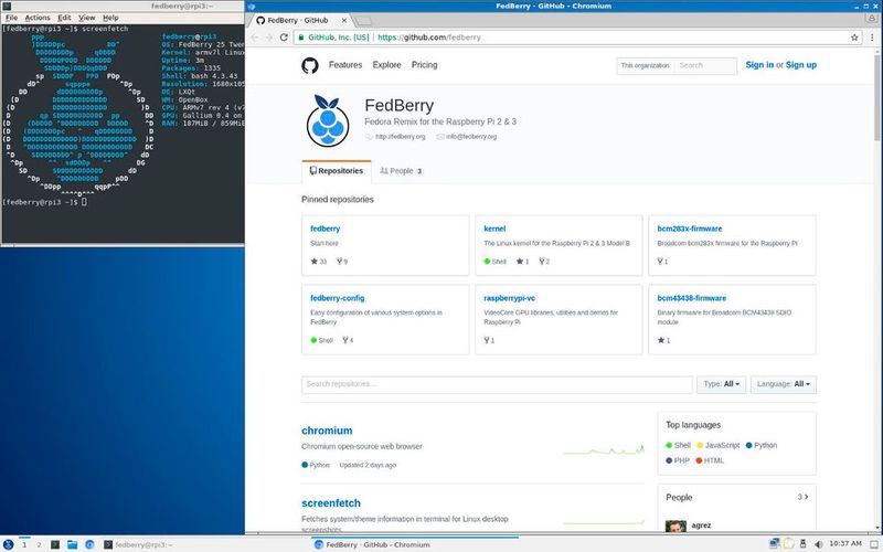 Alternativ können Anwender auch zu Fedberry greifen. Die für Raspberry Pi 2 und 3 optimierte Linux-Distribution ist ein Remix des aktuellen Fedora 25 und kann auf dessen App-Repository zurückgreifen, inkludiert aber auch einige zusätzliche Applikationen. (Bild: FedberryRemix)