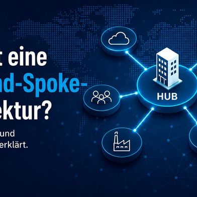In einem Netzwerk mit Hub-and-Spoke-Architektur kommunizieren die Außenstellen oder Kommunikationsendpunkte sternförmig über einen zentralen Hub. (Bild: ChatGPT / KI-generiert)