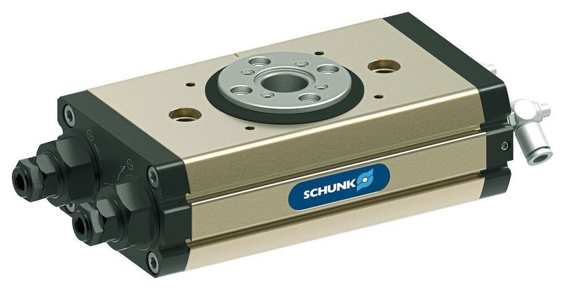 Das leistungsdichte SRM-Modul punktet mit einer Kombination aus hohen Drehmomenten und hohen Massenträgheitsmomenten bei kurzen Schwenkzeiten, grosser Mittenbohrung, robuster Lagerung und zugleich schlanker Störkontur.  (Schunk)