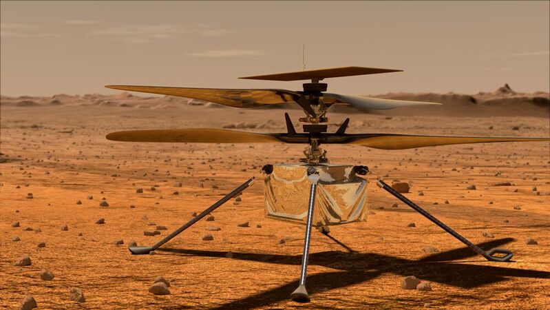Künstlerische Impression von Ingenuity auf dem Mars 