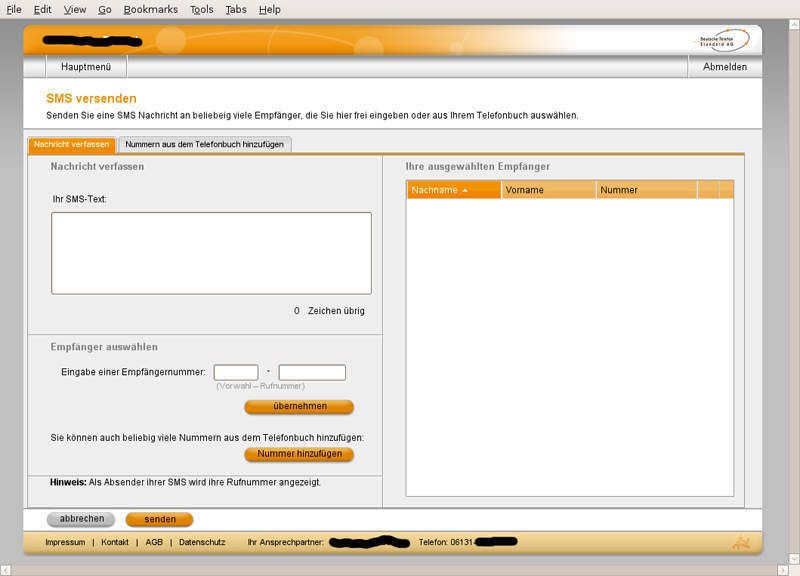DTSt-Screenshot: Versenden von SMS ist möglich (Archiv: Vogel Business Media)