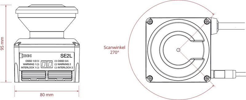 Der Safety-Laserscanner SE2L von APEM/IDEC ist lediglich 80 mm breit und 95 mm hoch und damit weltweit der kleinste seiner Art. Er bietet einen Abtastwinkel von 270 Grad. (Bild: APEM/IDEC)