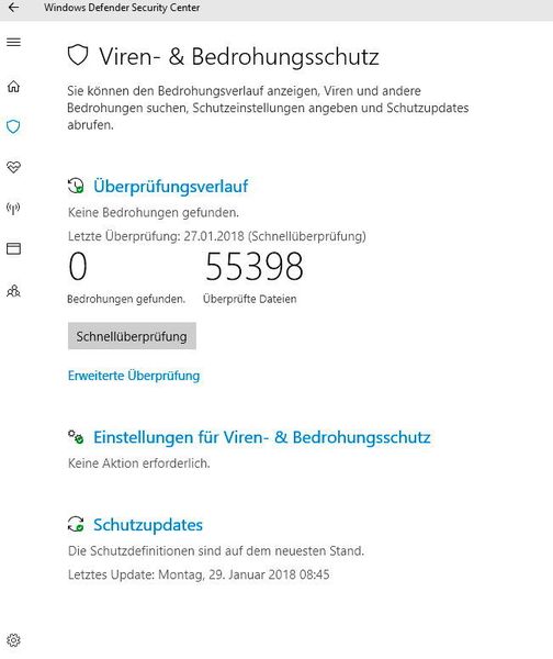 Windows Defender verfügt in Windows 10 über zusätzliche Sicherheitseinstellungen, die im Windows Defender Security Center vorgenommen werden.  (Thomas Joos)